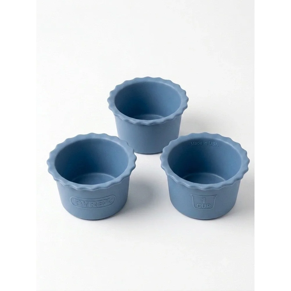 Chantal Blue Fluted Ceramic Ramekins 1 Cup Baking Cups Set of 3 93-RMR08/4
